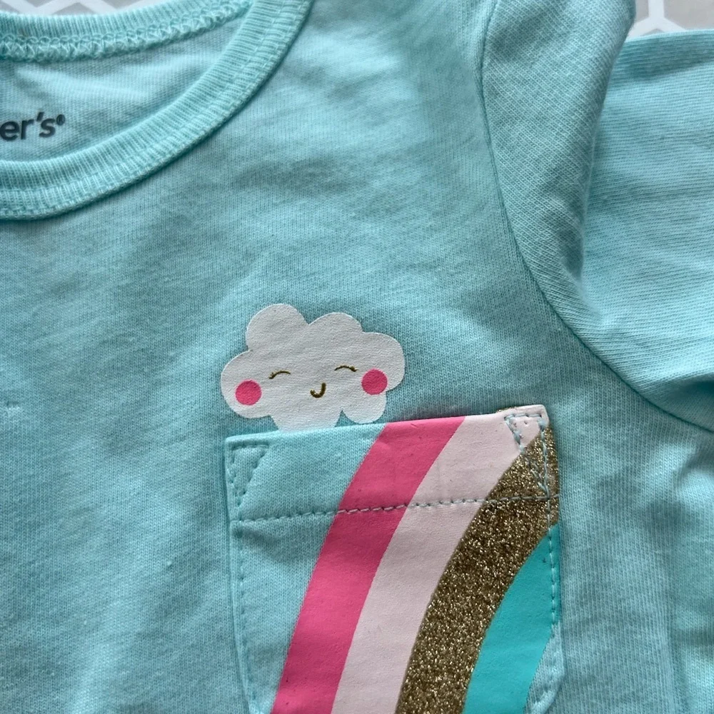 NWT Carter's Aqua Tulle Tutu Top with Gray Rainbow Leggings Size 6M